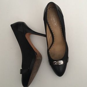 Coach Signature C Black Heels Gold Buckle